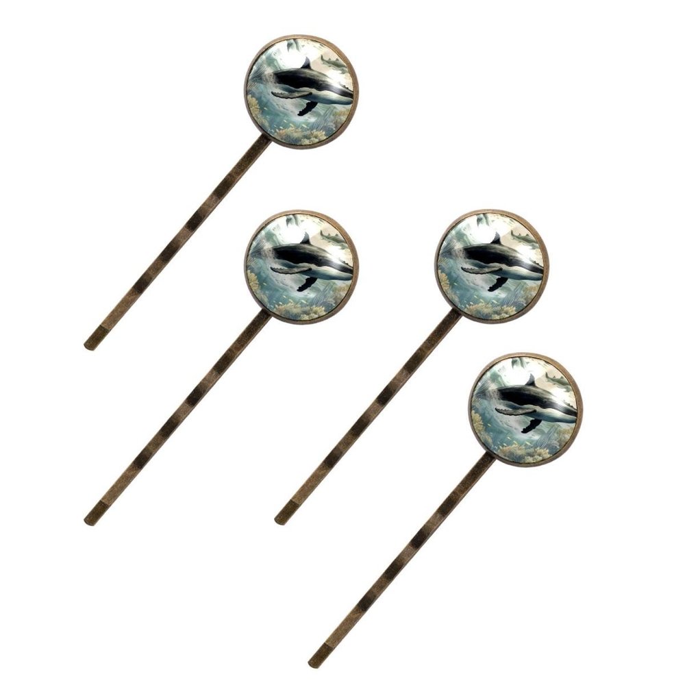 4 PCS Womens Hair Barrettes, Ocean Whale Art Vintage Pattern Long Bobby Hair Pins for Girls, Stainless Steel Hair Clips Headwear Styling Tools Hair Accessories