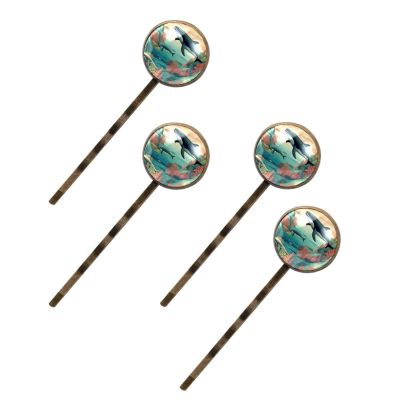 4 Pcs Hair Pins for Women, Ocean Whale Art Vintage Pattern Long Bobby Pins Vintage Hairpins Decorative Elephant Hair Barrettes with Jewelry Gift Box