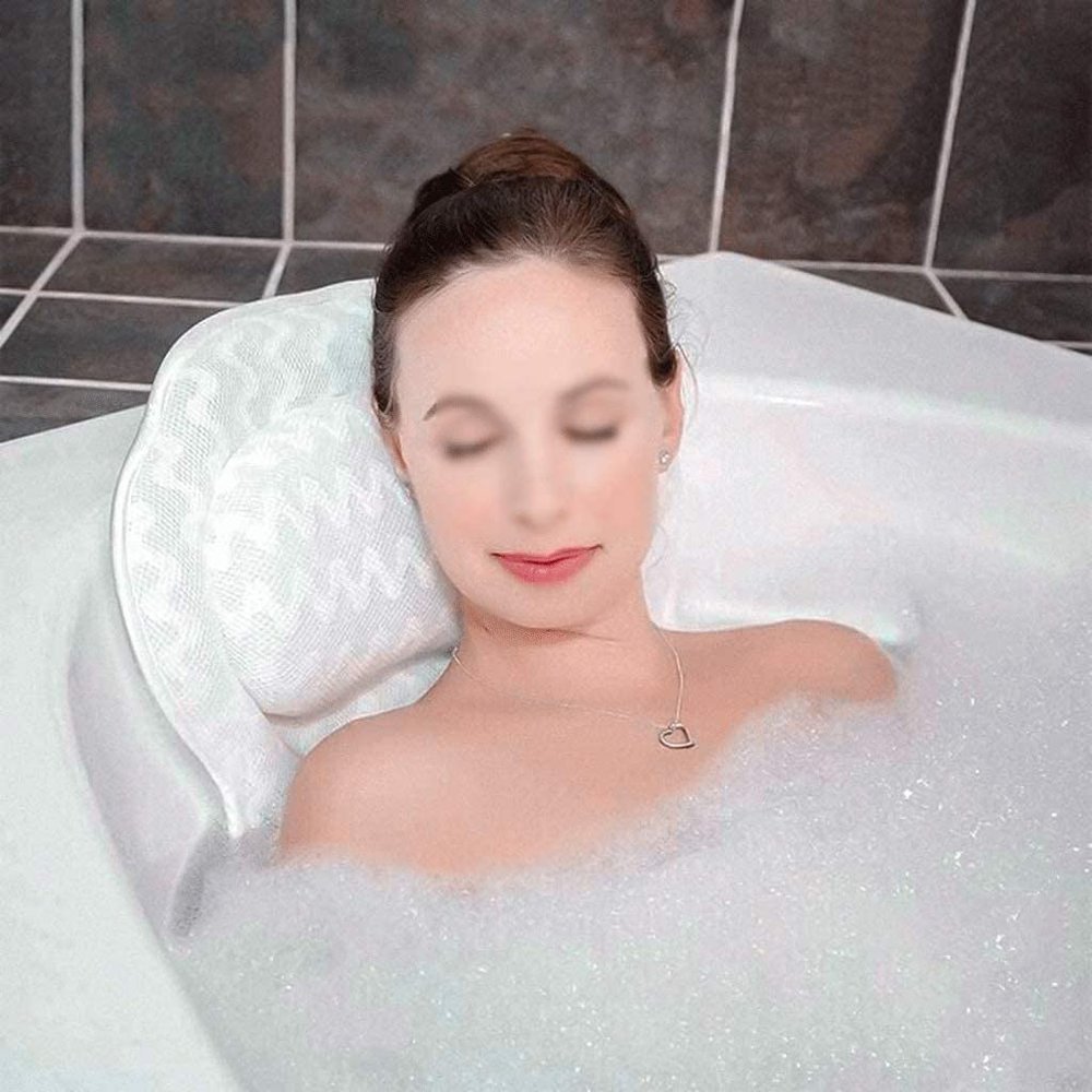 Bath Pillow Bathtub Pillow, Bath Pillow Bath Pillow, Ergonomic Bath Tub Pillow Rest for Tub Neck and Back Support 3D Air Mesh Breathable Bath Accessories Powerful Suction Cups for Women Men Spa Pillow