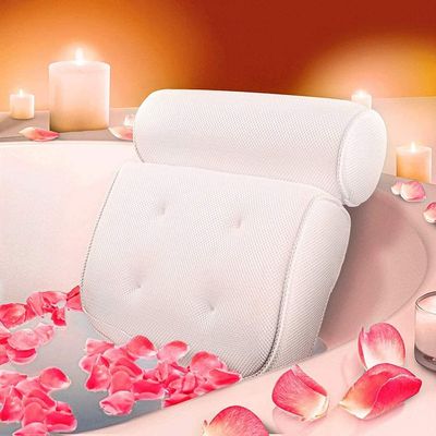 Bath Pillow Bathtub Pillow, Bath Pillow Comfort Bath Pillow, 3D Mesh Bathtub Spa Cushion Waterproof Headrest with Non-Slip Strong Suction Cups for Cushion Head Neck Shoulder and Back Support Bath Cush