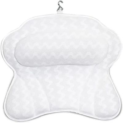 Bath Pillow Bathtub Pillow, for Bathtub 6 Suction Cups Home 3D Air Mesh Spa with Hook Bath Pillow Head Neck 3D Mesh Suction Cup Bath Pillow,White