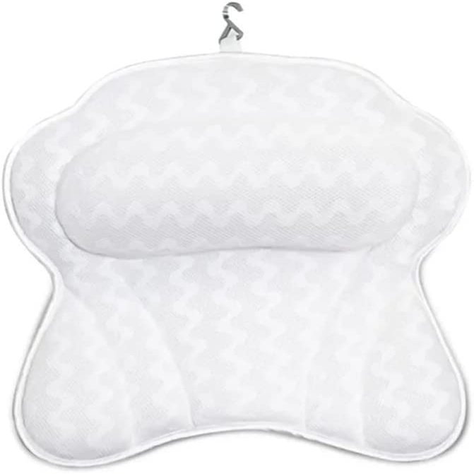 Bath Pillow Bathtub Pillow, for Bathtub 6 Suction Cups Home 3D Air Mesh Spa with Hook Bath Pillow Head Neck 3D Mesh Suction Cup Bath Pillow,White
