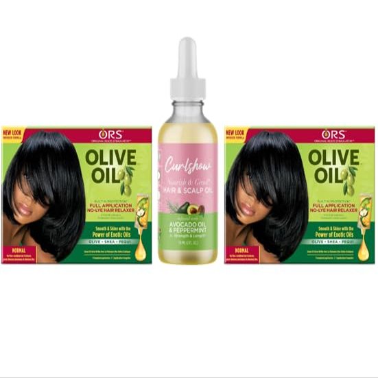 ORS Olive Oil Built-In Protection Full Application No-Lye Hair Relaxer - Nourish & Grow* Hair & Scalp Infused with Avocado Oil & Peppermint for Strength & Length - Bundle