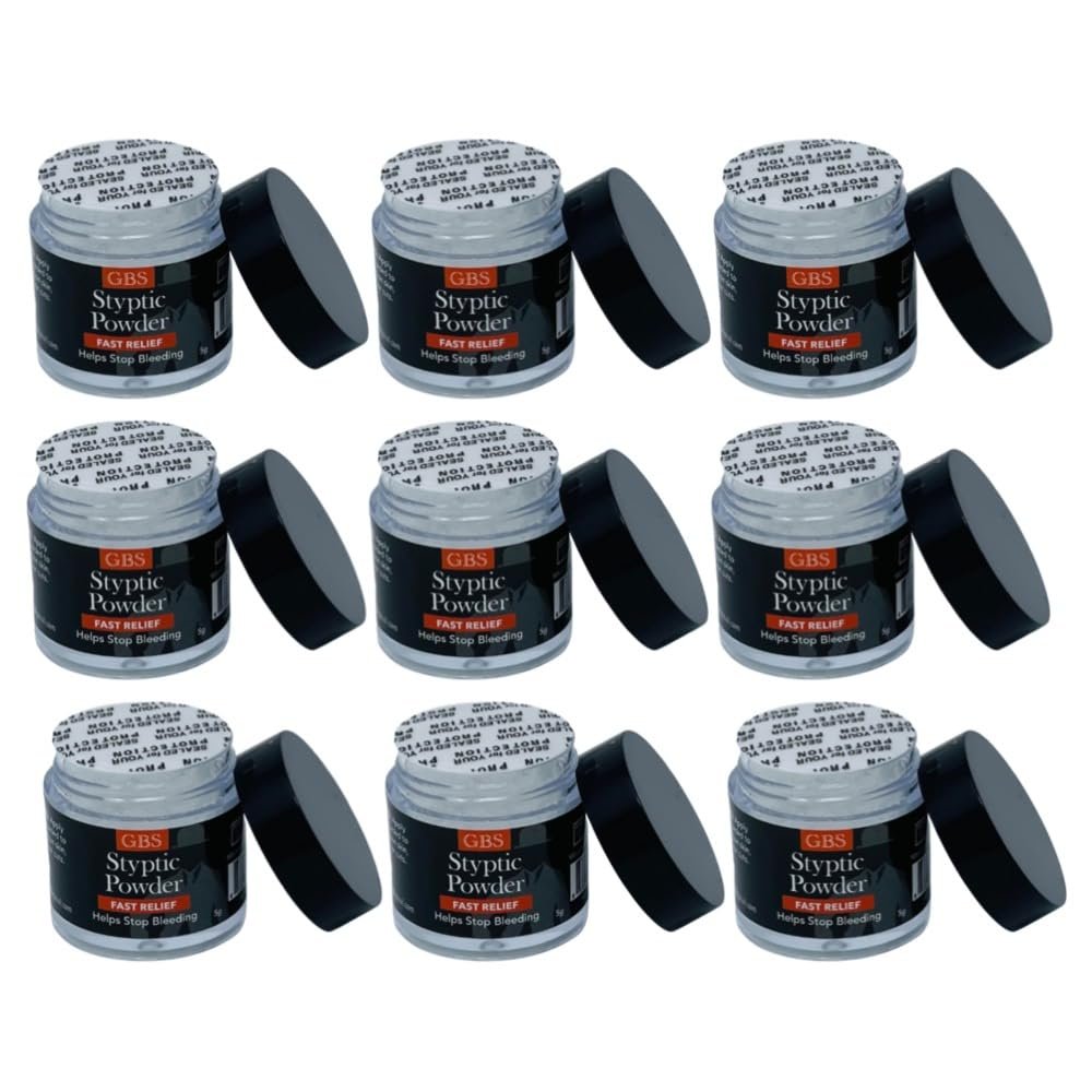 G.B.S Styptic Powder Jars for Shaving Nicks, Razor Cuts, Canker Sore (5gm Each) (9), White