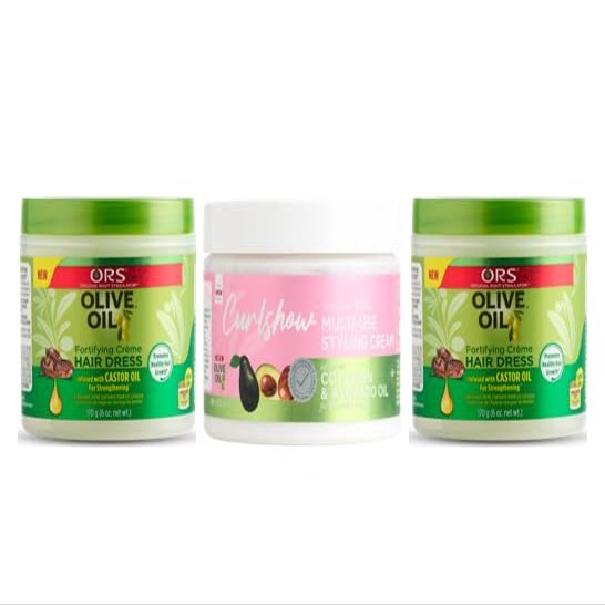 ORS Olive Oil Fortifying Creme Hairdress infused with Castor Oil for Strengthening - Multi-Use Styling Cream Infused with Collagen & Avocado Oil for Strength & Length - Bundle