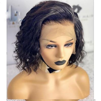 13x6 Curly Bob Lace Front Human Hair Wigs For Black Women Water Wave Short Bob Wig Brazilian Natural Black Wig Glueless Pre Plucked with Baby Hair Deep Wave Wig 150% Density 14Inch