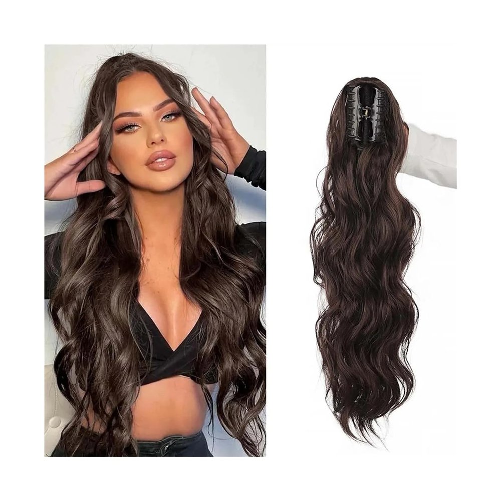 Ponytail Extension Pony Tail Hair Extension, 24" Long Body Wave Ponytail Extensions Claw Clip in Fluffy Curly Ponytail Heat Resistant Synthetic Hair Pieces for Women Pony Tails Hair Extensions(Color:3