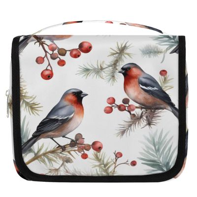 YPPAHHHH Hanging Travel Toiletry Bag for Women Men, Watercolor Birds Portable Cosmetic Bag Winter Berry Makeup Bag with Hook Waterproof Organizer Pouch Accessories