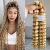 RHEANNA 613 Bulk Human Hair For Braiding Honey Blonde Deep Wave Double Drawn Bulk Human Hair Extensions Bundles No Weft For Boho Braids 20 inch view 2