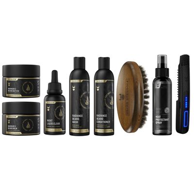 The Beard Struggle Inferno Beard Growth Kit - Includes Oils, Balm, Butter, Wash, Conditioner, Brush, Heat Spray, and the Carbon X Heated Straightener - Asgardian Secret