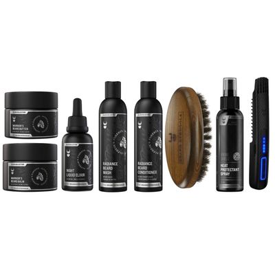 The Beard Struggle Inferno Beard Growth Kit - Includes Oils, Balm, Butter, Wash, Conditioner, Brush, Heat Spray, and the Carbon X Heated Straightener - Alfheim's Forests