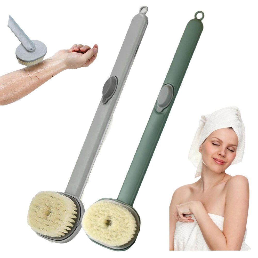 2024 Newest Long Handle Shower Brush for Body with Soap Dispenser, Scrub Shower Cleaning Brush, Bath Massage/Skin Scrubber/Exfoliating Brush/Back Scratcher for Women Men (1PC Green +1PC Blue)