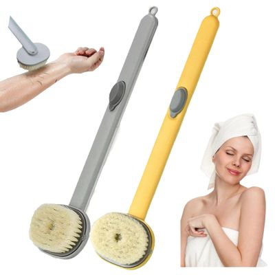 2024 Newest Long Handle Shower Brush for Body with Soap Dispenser, Scrub Shower Cleaning Brush, Bath Massage/Skin Scrubber/Exfoliating Brush/Back Scratcher for Women Men (1PC Yellow +1PC Blue)