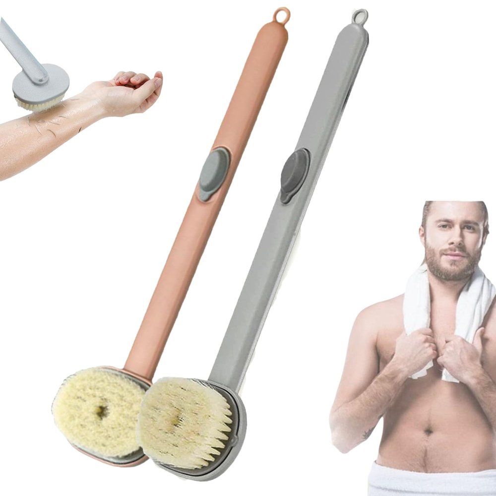 2024 Newest Body Brush Long Handle for Showering with Soap Dispenser, Bath Massage Cleaning Brush Back Scrubber for Use in Shower for Women Men (1PC Pink +1PC Blue)