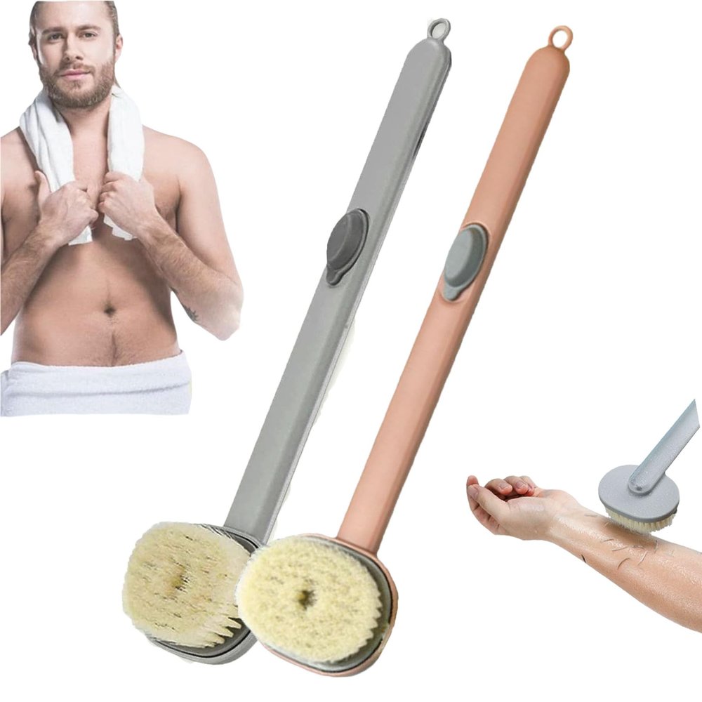 2024 Newest Body Scrubbers for Use in Shower, Bath Brush Long Handle for Shower, Dry Back Scratcher/Skin Scrubber/Bath Massage/Exfoliating Brush for Women Men (1PC Pink +1PC Blue)