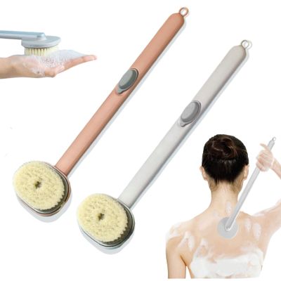 2024 Newest Body Scrubbers for Use in Shower, Long Handled Scrub Brush for Shower, Skin Scrubber/Long Handle Bath Massage Cleaning Brush with Soap Dispenser for Women Men (1PC Pink +1PC Blue)