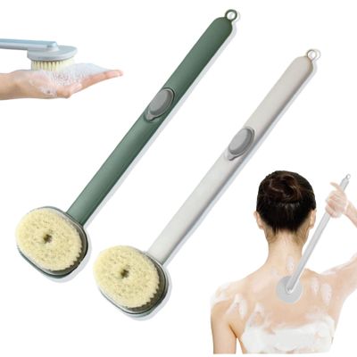 2024 Newest Body Scrubbers for Use in Shower, Long Handled Scrub Brush for Shower, Skin Scrubber/Long Handle Bath Massage Cleaning Brush with Soap Dispenser for Women Men (1PC Green +1PC Blue)