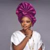 2024 African Female Turban Cap Women's Auto gele Headtie Nigeria Raw Silk Fan Gele Wedding Party Head Wraps Headwear Turbante (Burgundy) view 4