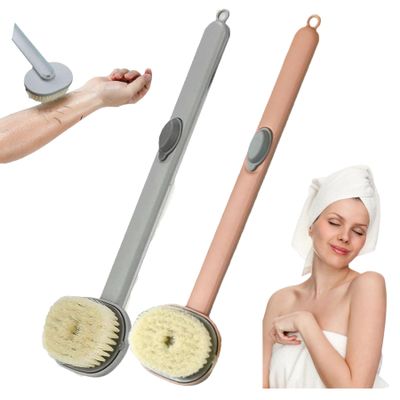 2024 Newest Long Handle Shower Brush for Body with Soap Dispenser, Scrub Shower Cleaning Brush, Bath Massage/Skin Scrubber/Exfoliating Brush/Back Scratcher for Women Men (1PC Pink +1PC Blue)