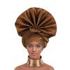 2024 African Female Turban Cap Women's Auto gele Headtie Nigeria Raw Silk Fan Gele Wedding Party Head Wraps Headwear Turbante (Coffee) view 2