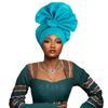 2024 African Female Turban Cap Women's Auto gele Headtie Nigeria Raw Silk Fan Gele Wedding Party Head Wraps Headwear Turbante (Lake Blue) view 1