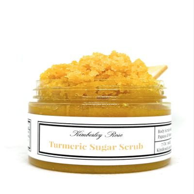 Exfoliating Sugar Scrubs for Body, Face and Feet, with Essential Oils and Vitamin E (Turmeric Sugar Scrub) Turmeric Brightening Scrub for Acne, Dark Spots and Dull Skin, With Honey, Papaya, Grapeseed