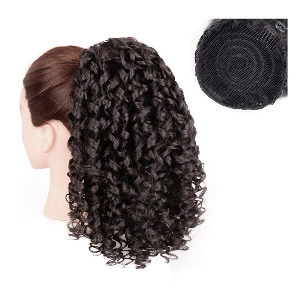 Ponytail Extension Short Afro Kinky Curly Ponytail Extension for Black Women, 12 Inch Puff Drawstring Curly Ponytail with 2 Clips, Synthetic Afro Drawstring Ponytail Pony Tails Hair Extensions(Color:2