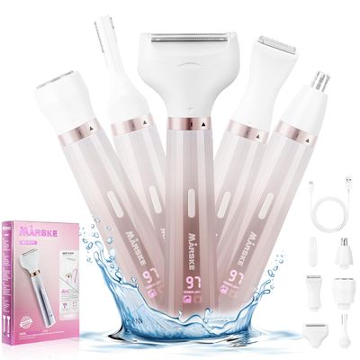 Electric Razors Shavers for Women, Bikini Trimmer 5 in 1 Lady Electric Shaver Razor Wet/Dry Face Razors for Face Nose Eyebrow Arms Armpit Legs Pubic Hair Area Painless Facial Hair Removal for Women