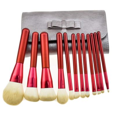 IBDRYKK 12PCS Makeup Brush Set - Soft Synthetic Fiber Hair Red Liquid Eyeliner Eye Shadow Lip Brush(Color:Red+Gray brush bag)