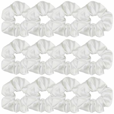 12 Pcs Satin Silk Scrunchies, Soft Hair Ties, Fashion Hair Bands, Hair Bows & Ponytail Holders, Women and Girls Accessories (4.3 Inch, White)