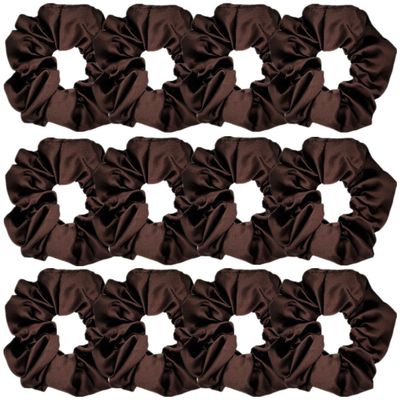 Sufermoe 12 Pcs Satin Silk Hair Scrunchies, Dark Brown 4.3 Inch Elastic Hair Ties, Hair Accessories for Women and Girls - Hair Bands, Bow Ropes, Ponytail Holders for Different Hairstyles and Occasions