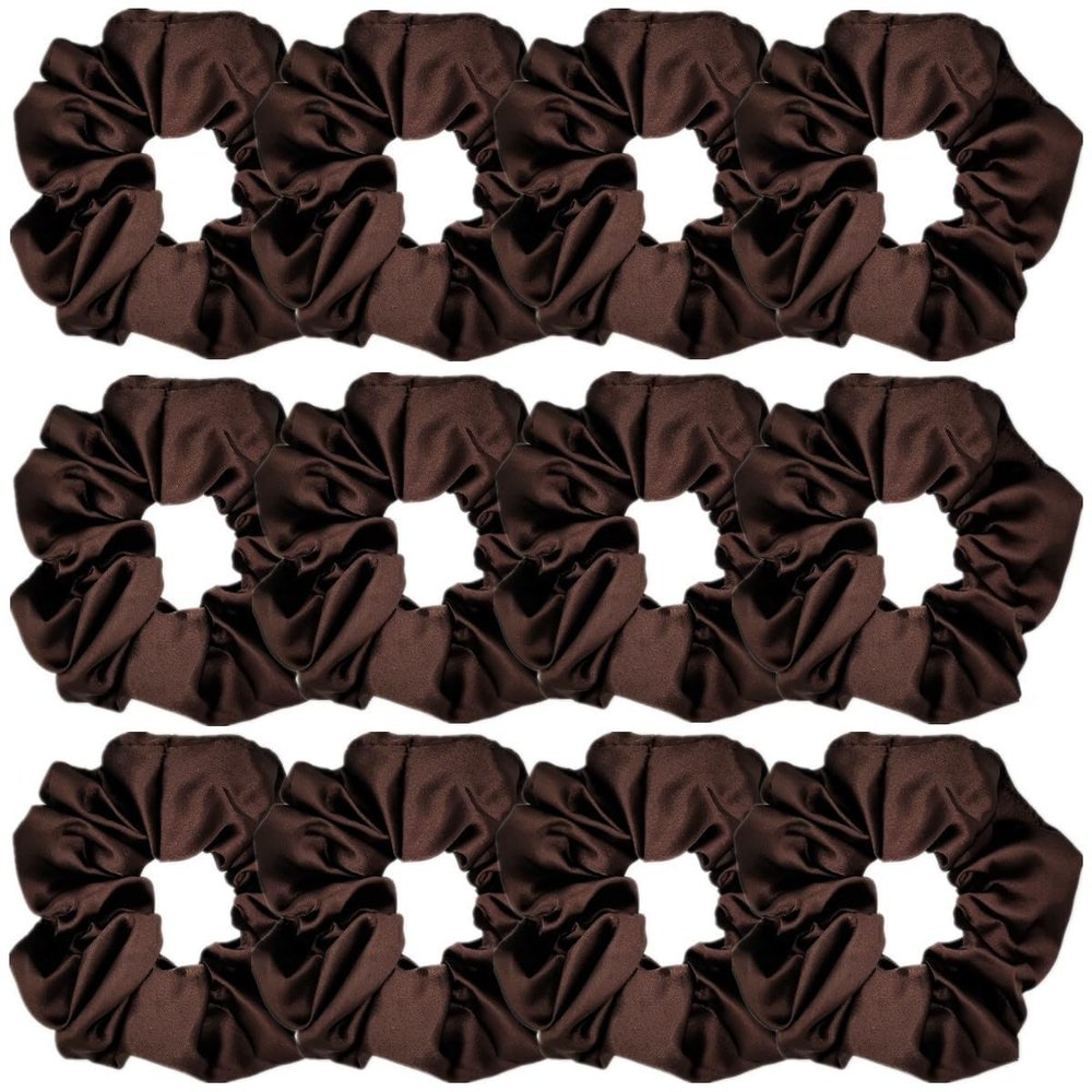 Sufermoe 12 Pcs Satin Silk Hair Scrunchies, Dark Brown 4.3 Inch Elastic Hair Ties, Hair Accessories for Women and Girls - Hair Bands, Bow Ropes, Ponytail Holders for Different Hairstyles and Occasions