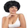AWAYTR Silk Bonnet for Sleeping Women 100% Mulberry Silk Hair Bonnet with Band 2 Layer Reversible Sleeping Hair Wrap (Black, 7 3/8) view 1