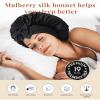 AWAYTR Silk Bonnet for Sleeping Women 100% Mulberry Silk Hair Bonnet with Band 2 Layer Reversible Sleeping Hair Wrap (Black, 7 3/8) view 3