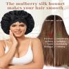 AWAYTR Silk Bonnet for Sleeping Women 100% Mulberry Silk Hair Bonnet with Band 2 Layer Reversible Sleeping Hair Wrap (Black, 7 3/8) view 4