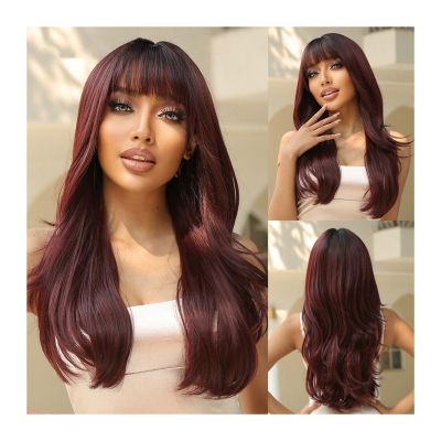 YUXING1205 Daily Use Wig Heat Resistant Fibre Long Wavy Synthetic Black Wigs with Bangs for Black Women Afro Natural Wave Hair Cosplay(Color:LC8074-1)