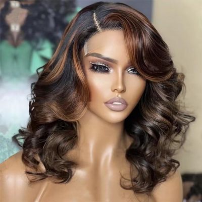 oulaer Highlight 1b/30 Color Human Hair Wig 13x6 Lace Body Wave Short Bob Glueless Wigs HD Transparent Lace Front Wig Natural Hairline 150% Density Pre Plucked Brazilian Hair with Baby Hair 14inch