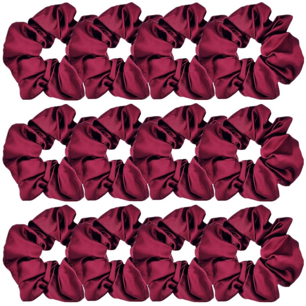 12 Pcs Satin Silk Scrunchies Soft Hair Ties, Fashion Hair Bands, Bows, Ropes, Elastic Ponytail Holders, Hair Accessories for Women and Girls (4.3 Inch, Wine Red)