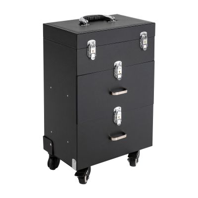 BAIODNB Rolling Makeup Train Case, 3 Trays Cosmetic Case Trolley,Nail Travel Case for nail tech Make Up Suitcase Cosmetic Trolley, Makeup Suitcase with Wheels (Black)