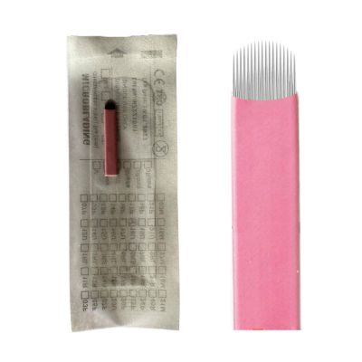 20pcs Pink Microblading Blades 0.15mm Nano Agujas de Microblading U16 for Hair Strokes Brows and Nano Brows (U16-0.15mm)