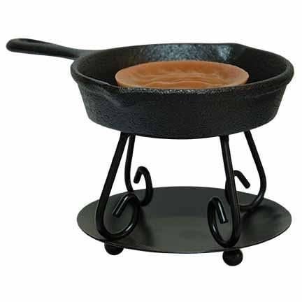 BCD Cast Iron Skillet Black Metal Base Mini Melt Wax Warmer Tart Burner Country Primitive Dcor