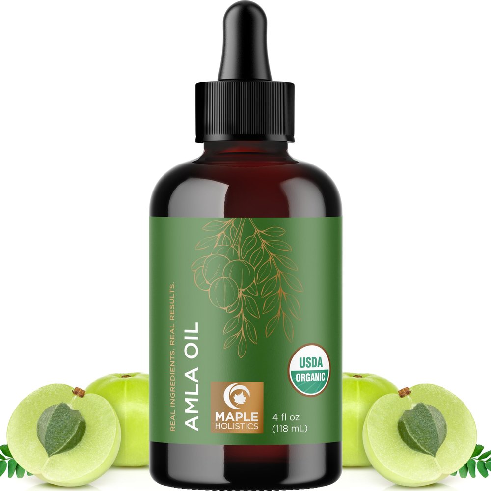 Organic Amla Oil for Hair - 100% Pure Amla Hair Oil for Volume Shine & Hydration - Cold-Pressed Extra Virgin Unrefined Non-GMO & USDA Organic for Nourishing Moisturizing Scalp Care (4 Fl Oz)