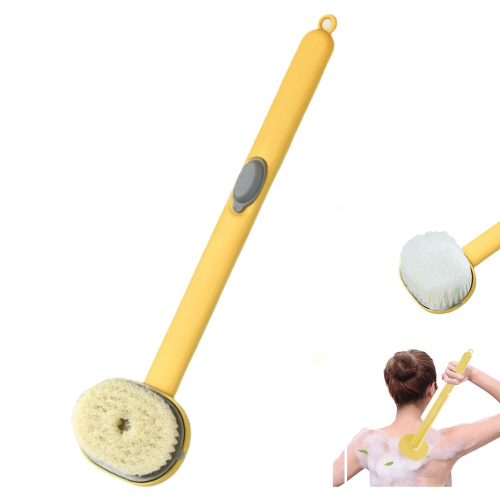 2024 Newest Bath Back Brush Long Handle for Shower, Massage Shower Cleaning Brush/Skin Scrubber/Dry Body Bursh for Cleaning with Soap Dispenser for Men Women (1PC Yellow)