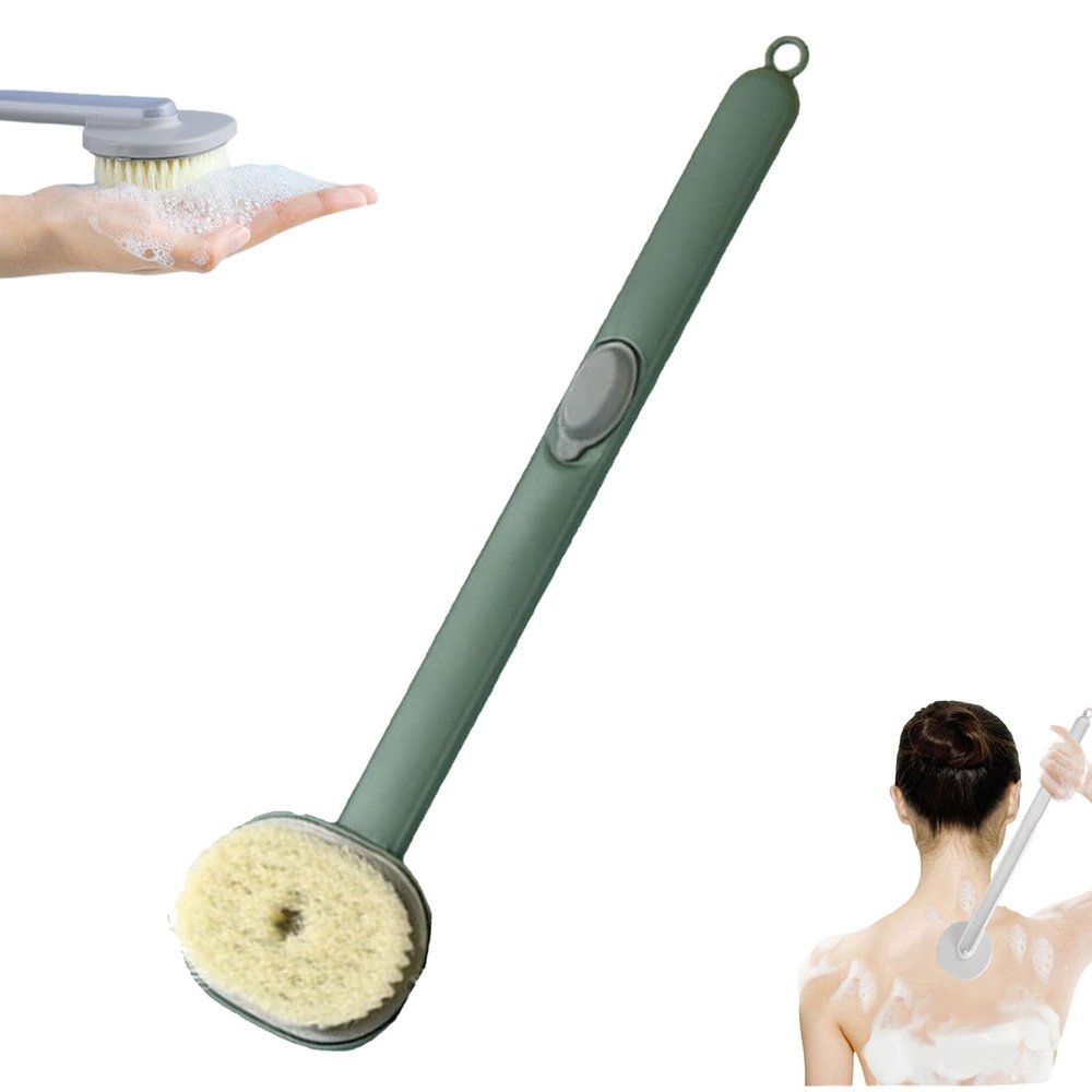 2024 Newest Body Scrubbers for Use in Shower, Long Handled Scrub Brush for Shower, Skin Scrubber/Long Handle Bath Massage Cleaning Brush with Soap Dispenser for Women Men (1PC Green)