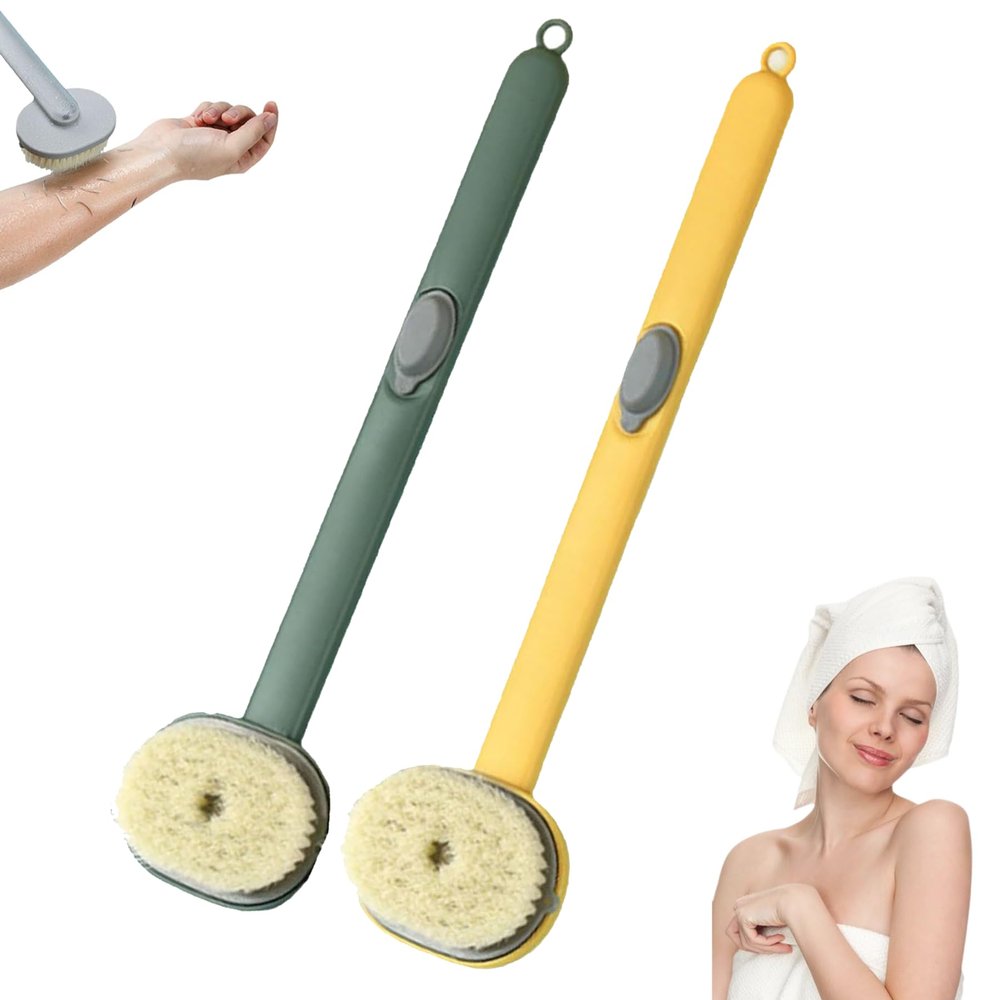 2024 Newest Long Handle Shower Brush for Body with Soap Dispenser, Scrub Shower Cleaning Brush, Bath Massage/Skin Scrubber/Exfoliating Brush/Back Scratcher for Women Men (1PC Yellow +1PC Green)