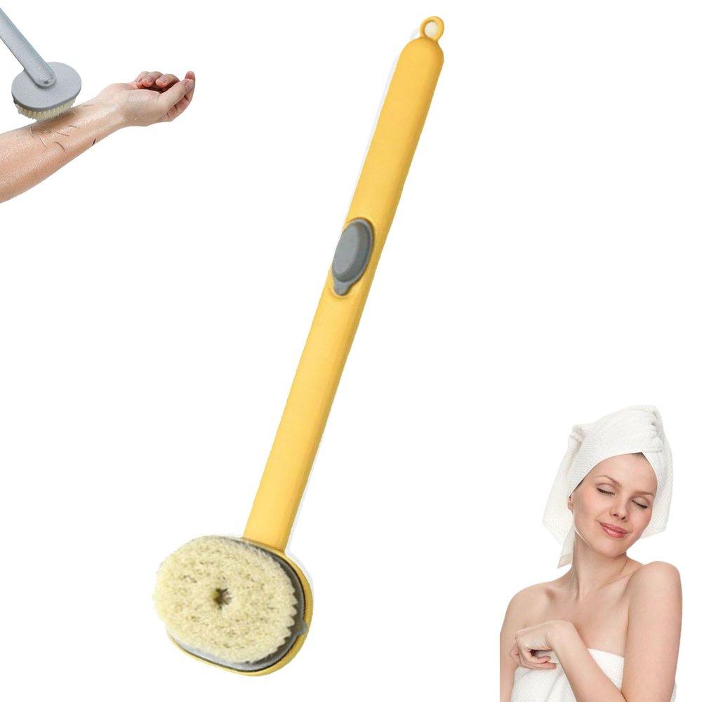 2024 Newest Long Handle Shower Brush for Body with Soap Dispenser, Scrub Shower Cleaning Brush, Bath Massage/Skin Scrubber/Exfoliating Brush/Back Scratcher for Women Men (1PC Yellow)