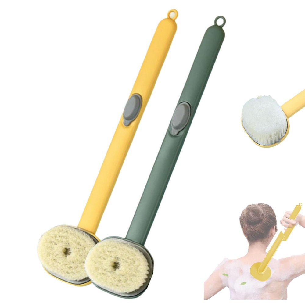 2024 Newest Bath Back Brush Long Handle for Shower, Massage Shower Cleaning Brush/Skin Scrubber/Dry Body Bursh for Cleaning with Soap Dispenser for Men Women (1PC Yellow +1PC Green)