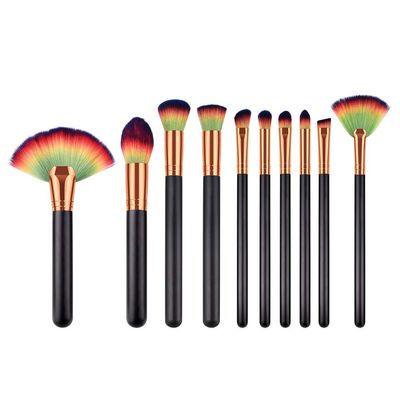 10 Pcs makeup brush set black multi-color makeup brush wooden makeup brush eye shadow blush highlight shadow brush makeup brush