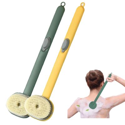 2024 Newest Body Scrubbers for Use in Shower with Soap Dispenser, Bath Brush Long Handle for Shower, Body Brush/Shower Cleaning Brush with Massage Function for Women Men (1PC Yellow +1PC Green)