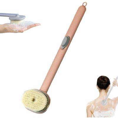 2024 Newest Back Scratcher for Women Men, Long Handle Shower Brush for Body with Soap Dispenser, Skin Scrubber/Exfoliating Brush/Dry Bath Cleaning Bursh (1PC Pink)